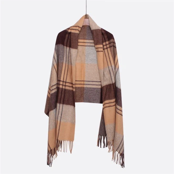 Oversize Checked Plaid Tartan Wool Scarf