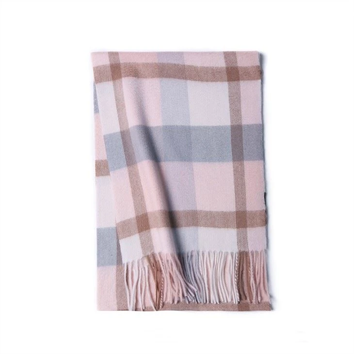 Pure Cashmere Checked Scarf Warm Winter Lady
