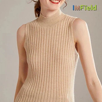 Women's Half-Neck Ribbed Knit Cashmere Vest
