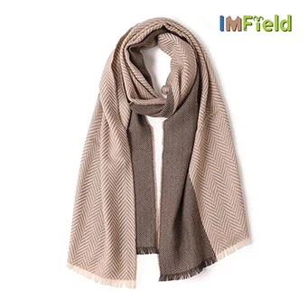 ady Herringbone Plaid Wool Scarf